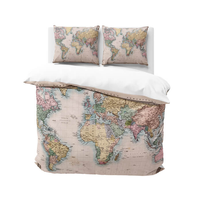 Old World Vintage World Map Bedding Set