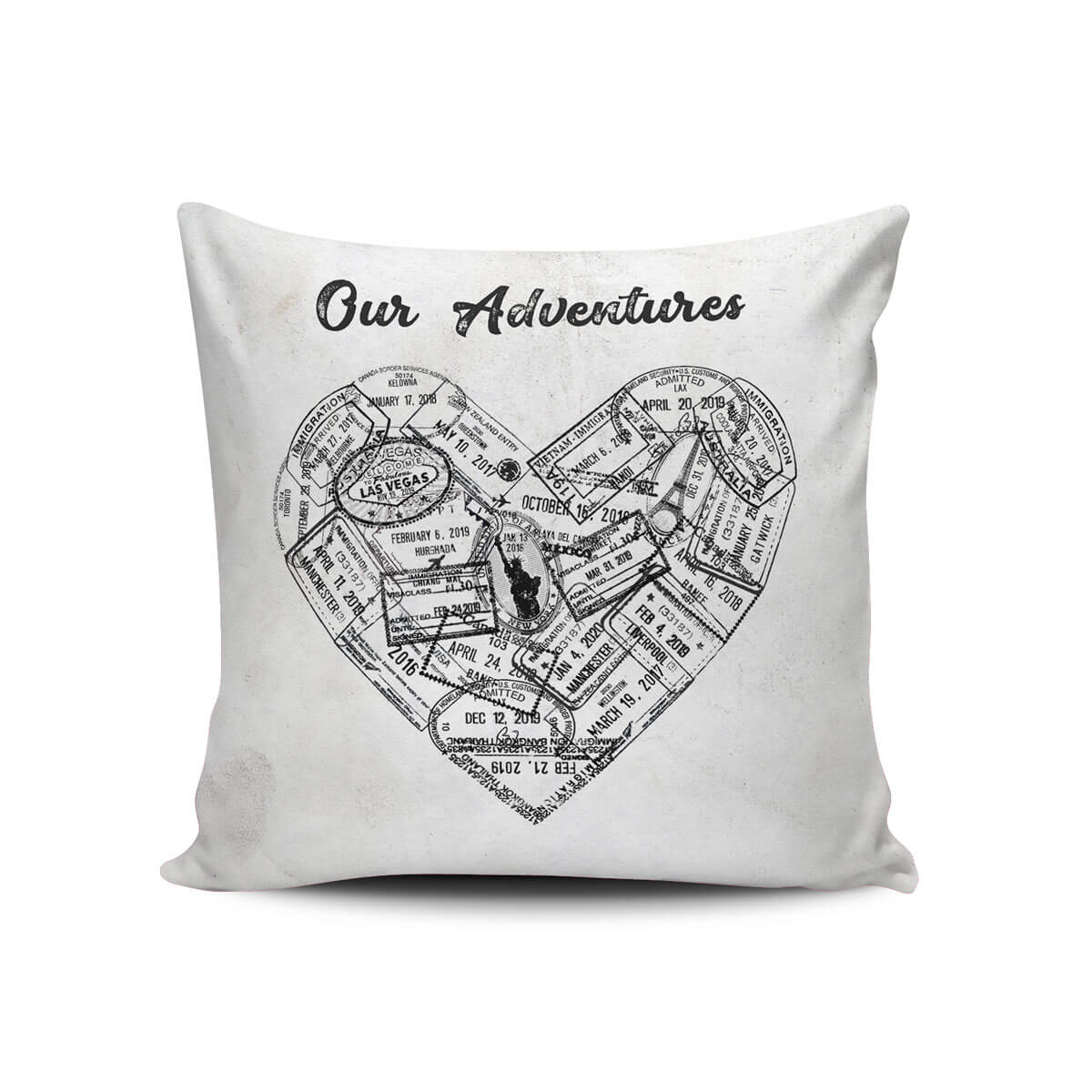 Passport Stamp Heart Personalized Pillow