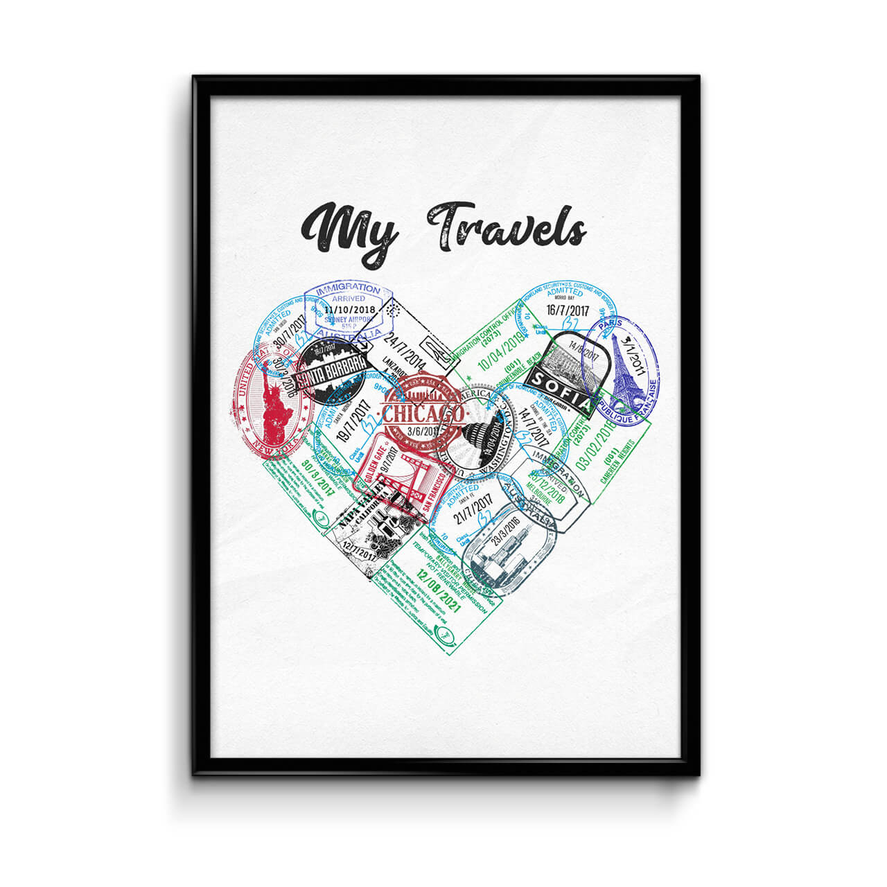Passport Stamp Heart Personalized Poster