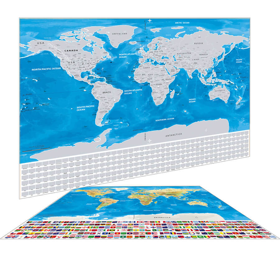 Silver Scratch Map With Flags and US States