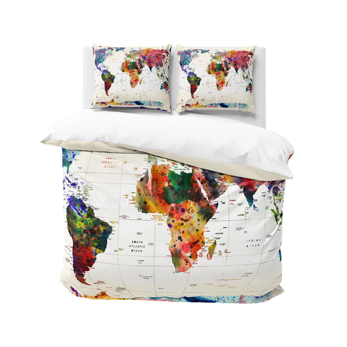 Watercolor World Map Bedding Set