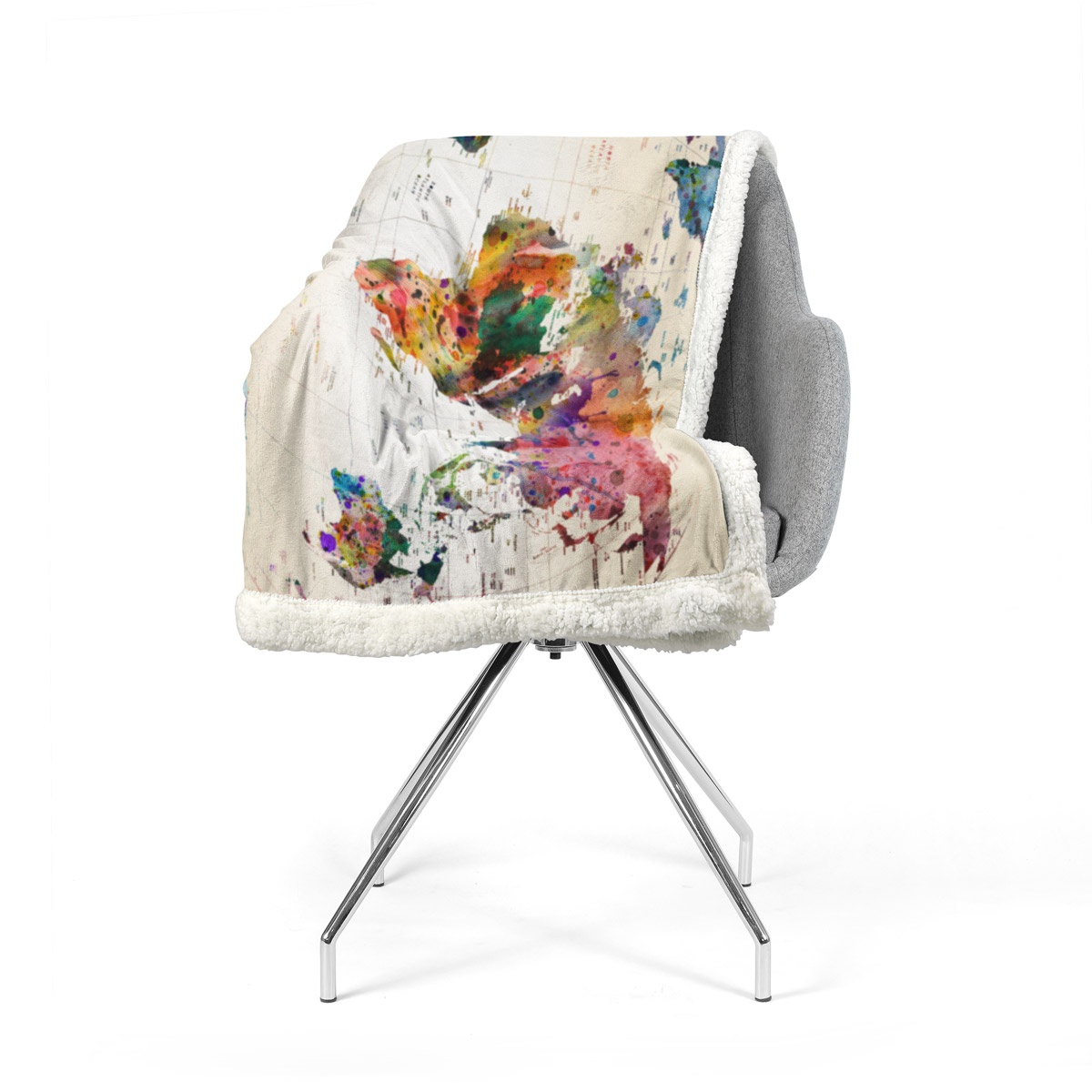 Watercolor World Map Sherpa Blanket