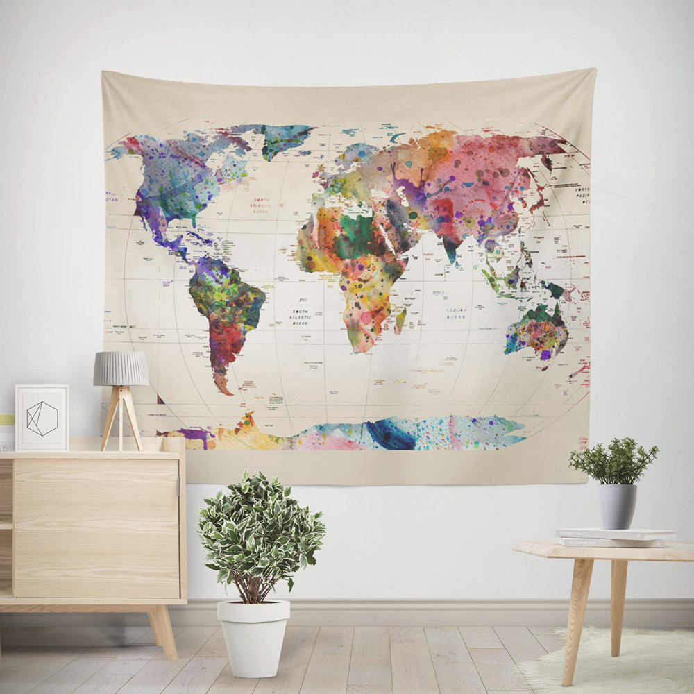 Watercolor World Map Tapestry