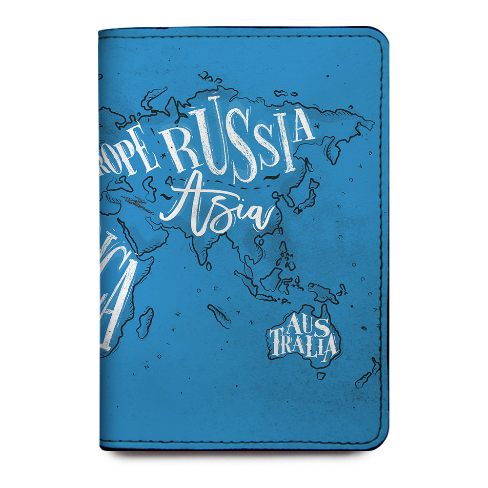 World Map Continent Names Passport Holder